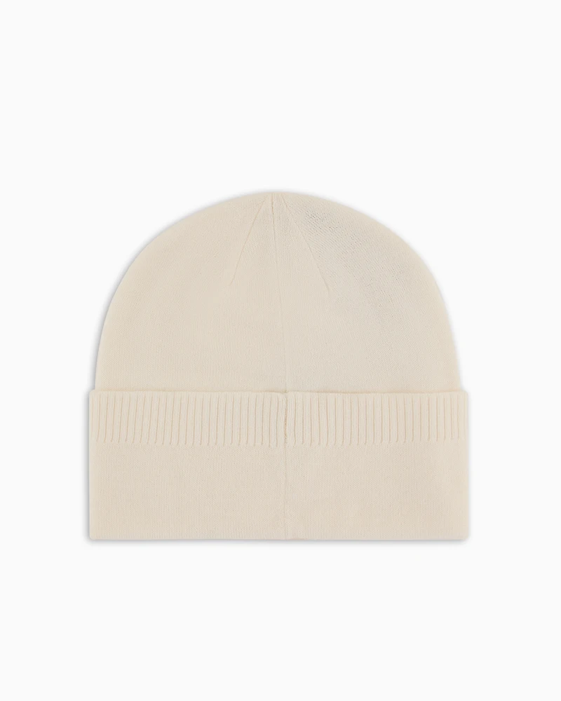 Wool Blend Beanie Hat with Embroidery