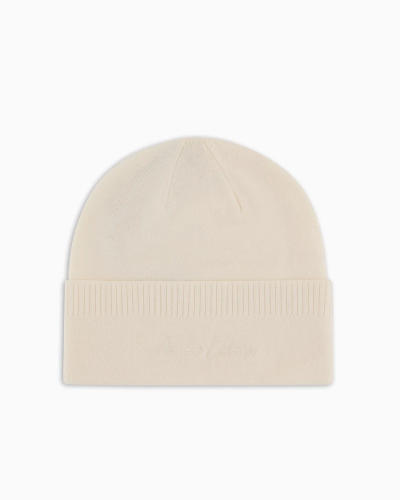 Wool Blend Beanie Hat with Embroidery
