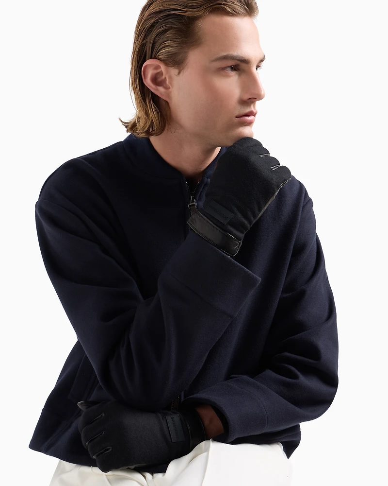 Emporio Armani - Nappa leather and wool cloth gloves, Man, Black, Size: