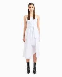 Asymmetric poplin dress with bow