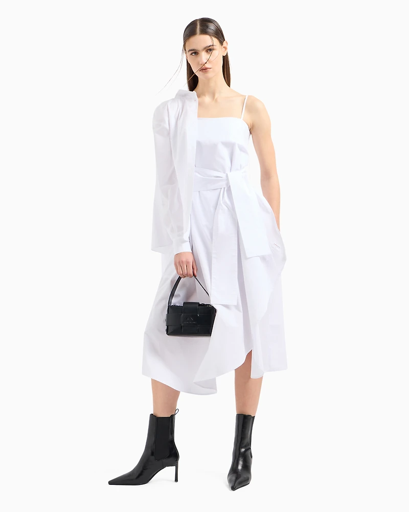 Asymmetric poplin dress with bow