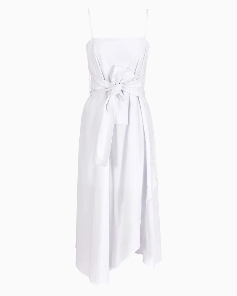 Asymmetric poplin dress with bow