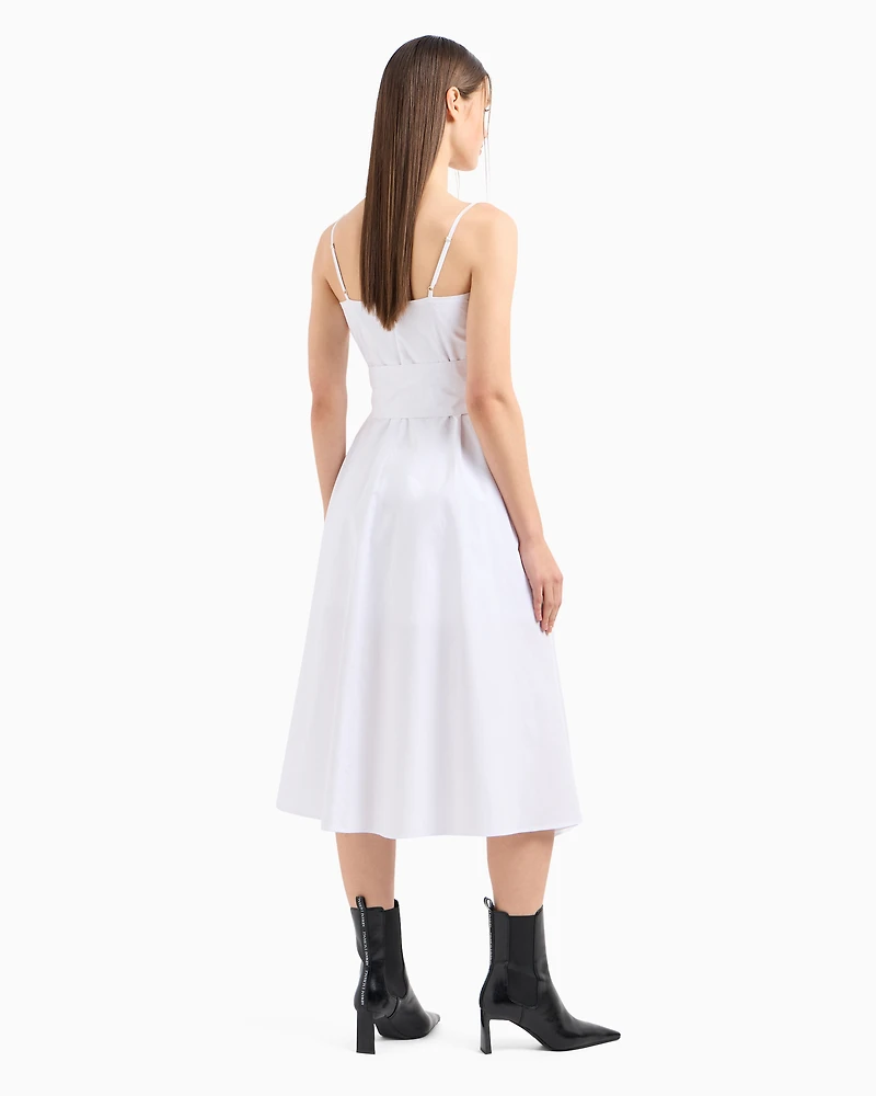 Asymmetric poplin dress with bow