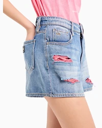 Baggy fit denim shorts with contrasting details