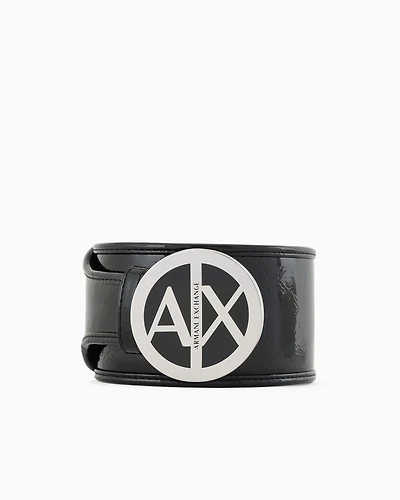 High patent leather belt with logo