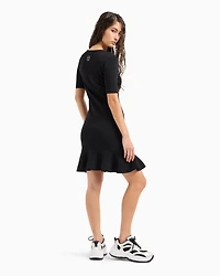 Midi dress with ruffled skirt and short sleeves