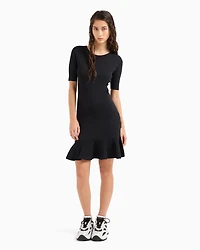 Midi dress with ruffled skirt and short sleeves
