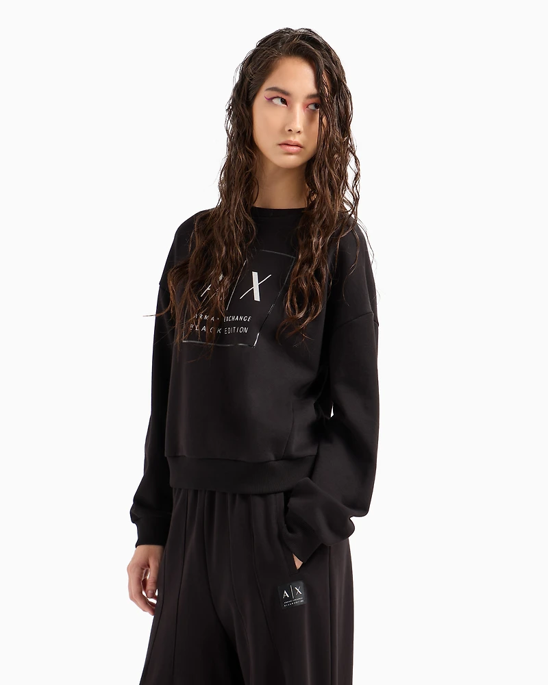 Crewneck sweatshirt with logo print and metal details