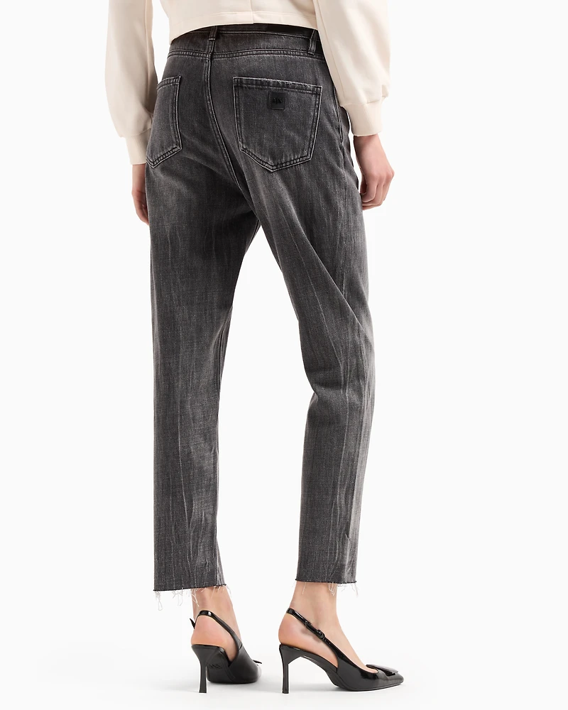 Cropped boyfriend jeans rigid cotton denim