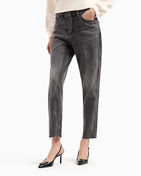 Cropped boyfriend jeans rigid cotton denim
