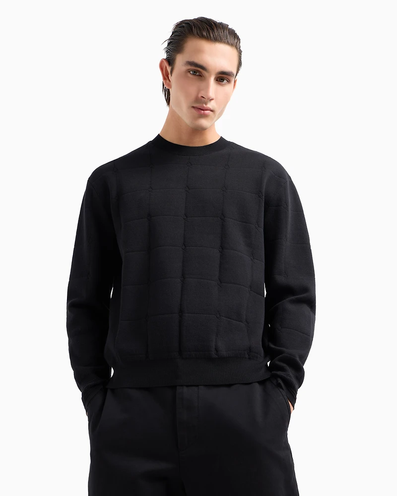 Checked Jacquard Crewneck Sweater