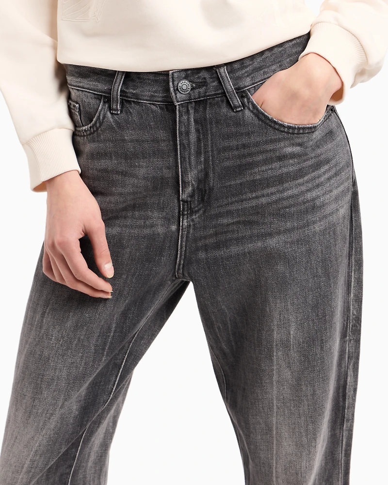 Cropped boyfriend jeans rigid cotton denim