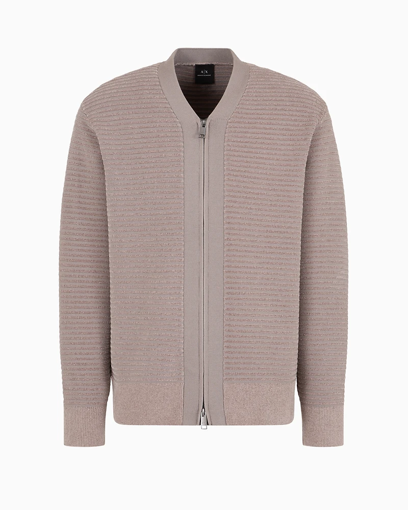 Jacquard zip knit cardigan