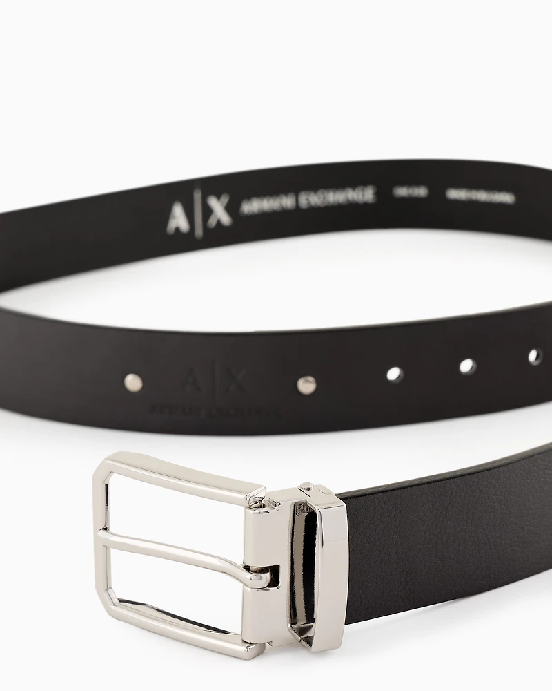 Genuine leather belt with steel details