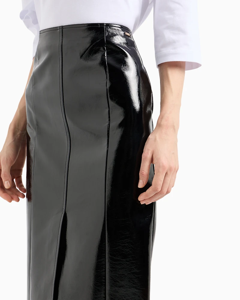Patent leather pencil skirt