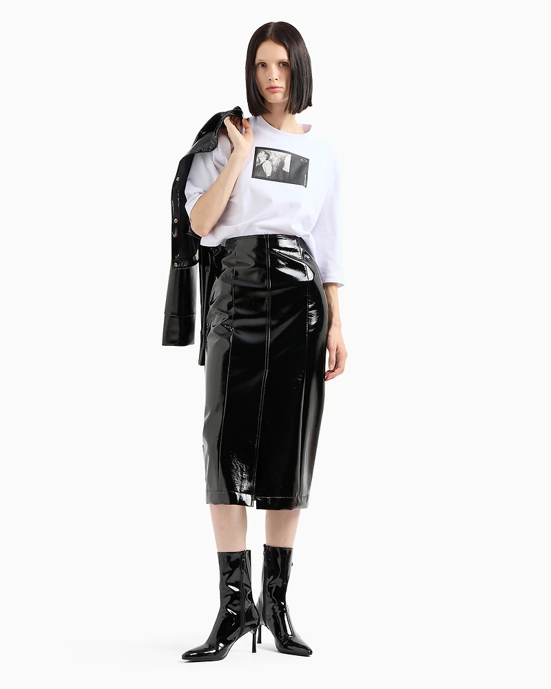 Patent leather pencil skirt