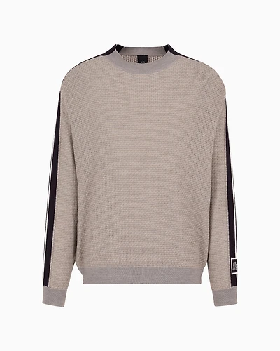 Crewneck sweater wool blend with bands on the sleeves