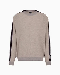 Crewneck sweater wool blend with bands on the sleeves