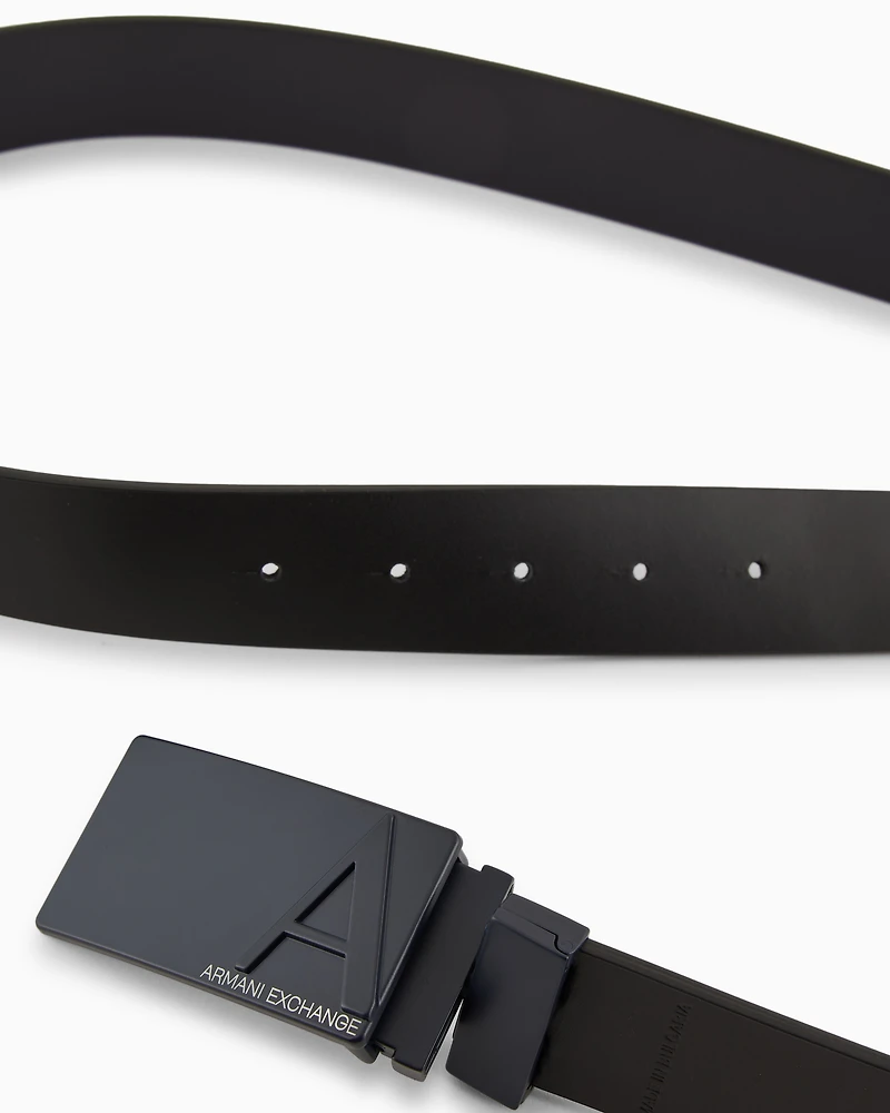 Leather belt with rectangular plate