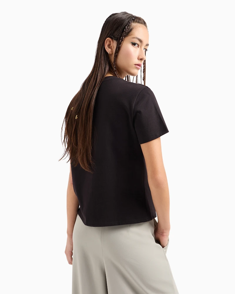 Regular fit T-shirt with rhinestone logo