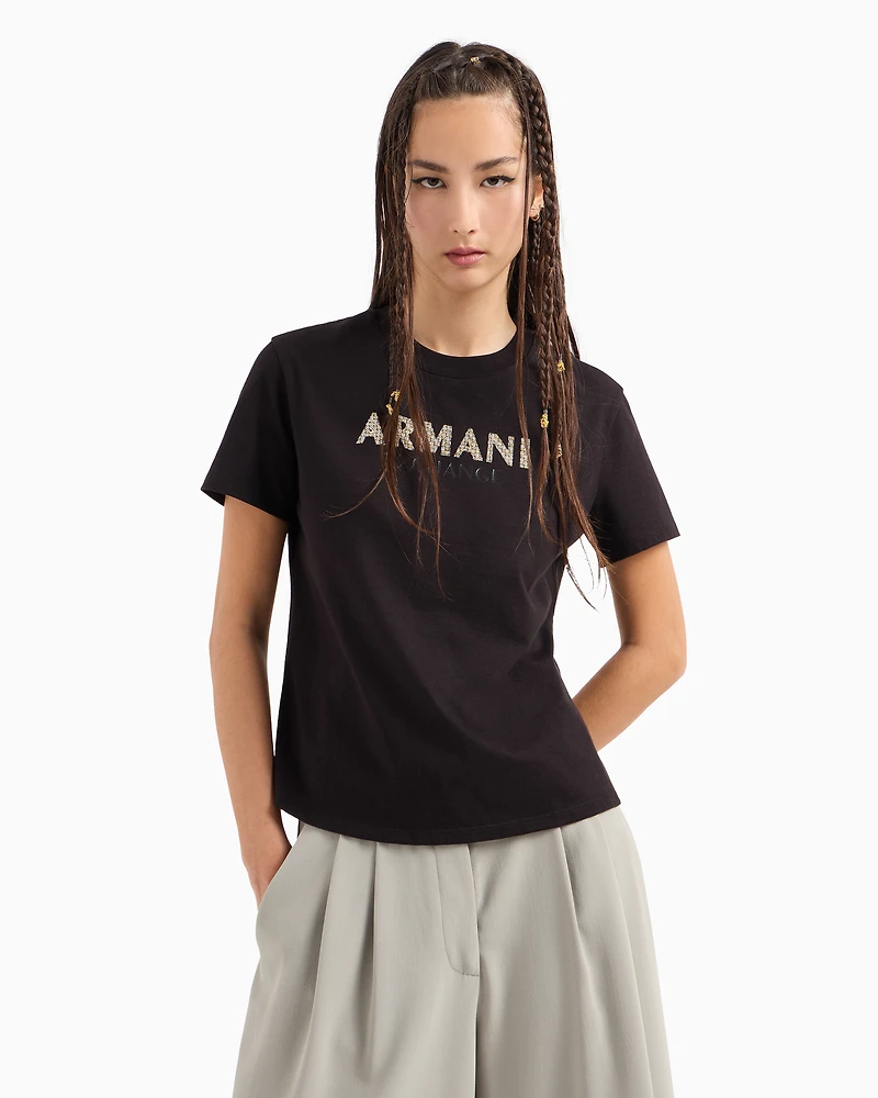 Regular fit T-shirt with rhinestone logo