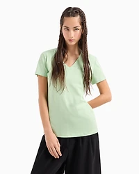 Slim fit jersey T-shirt with V-neck and small logo