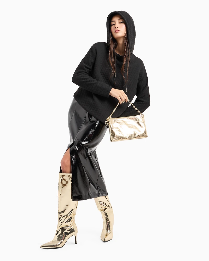 Quilted and lamé hoodie