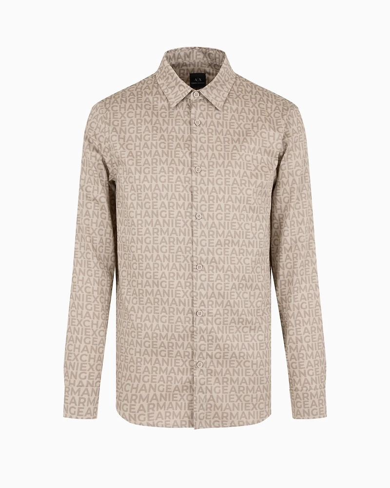 Regular fit patterned satin cotton shirt
