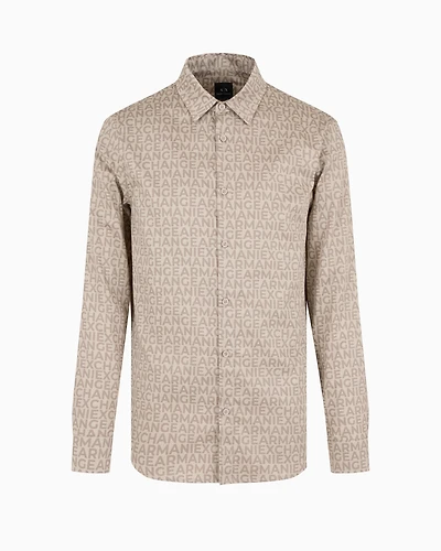 Regular fit patterned satin cotton shirt