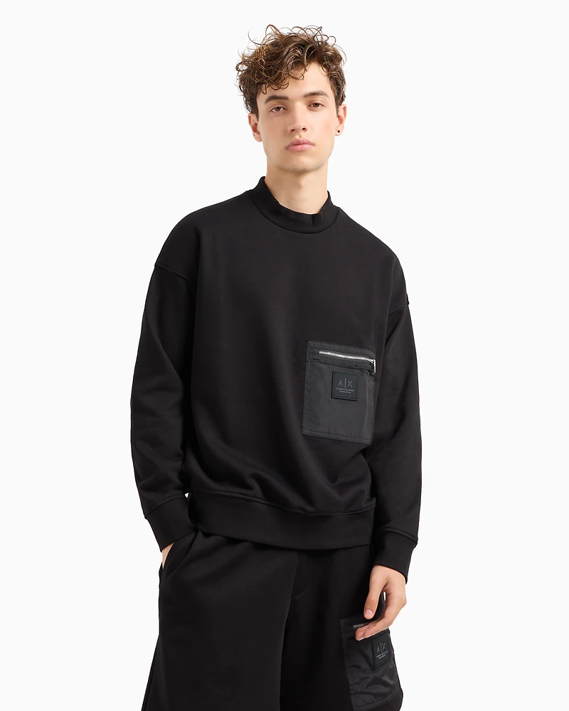 Crewneck sweatshirt with zip-up pocket