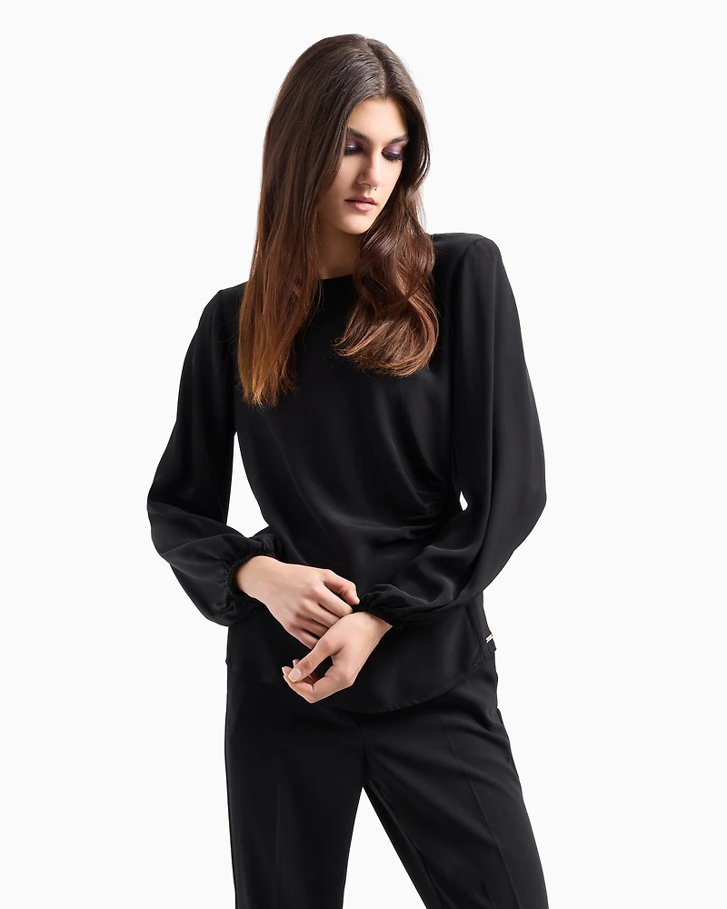 Asymmetrical crepe blouse with pleats