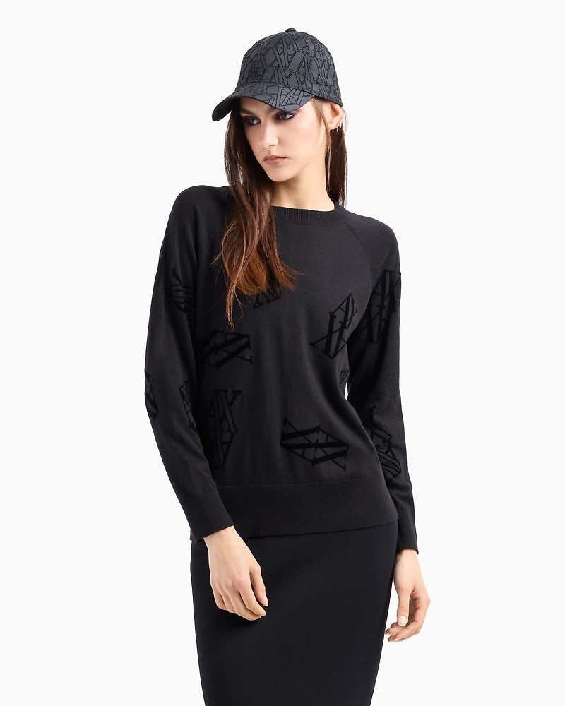 flocked monogram silk and cotton blend sweater
