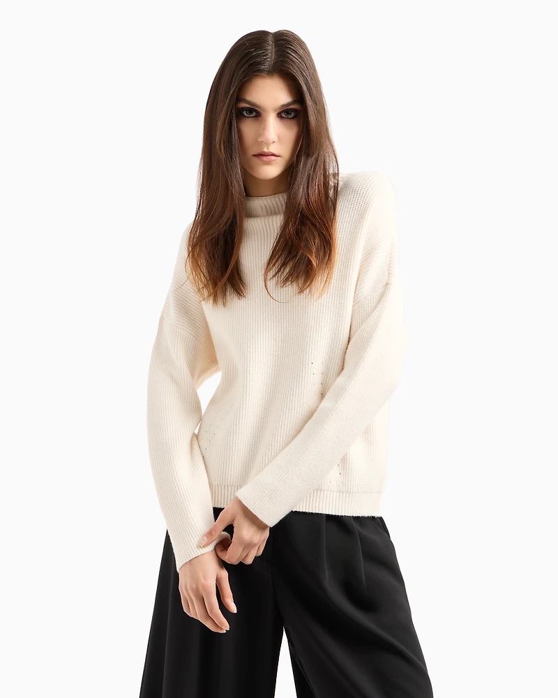 Ribbed sweater with perforated details