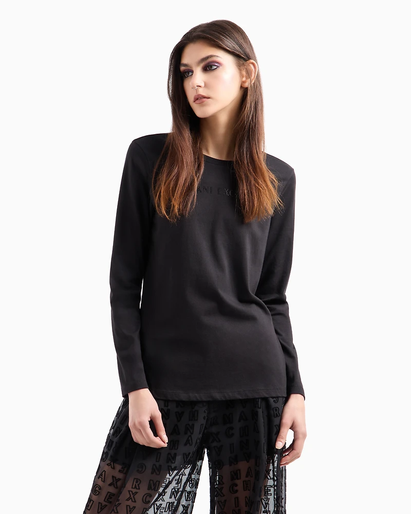 Regular fit long sleeve t-shirt with studded logo
