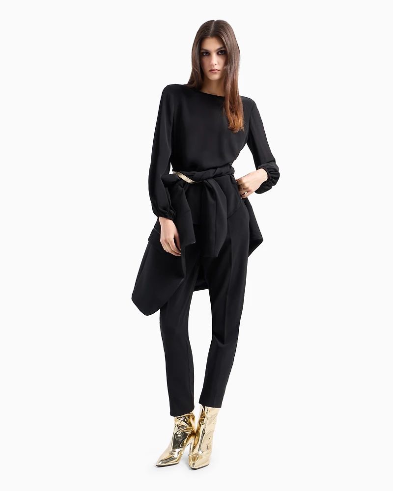 Asymmetrical crepe blouse with pleats