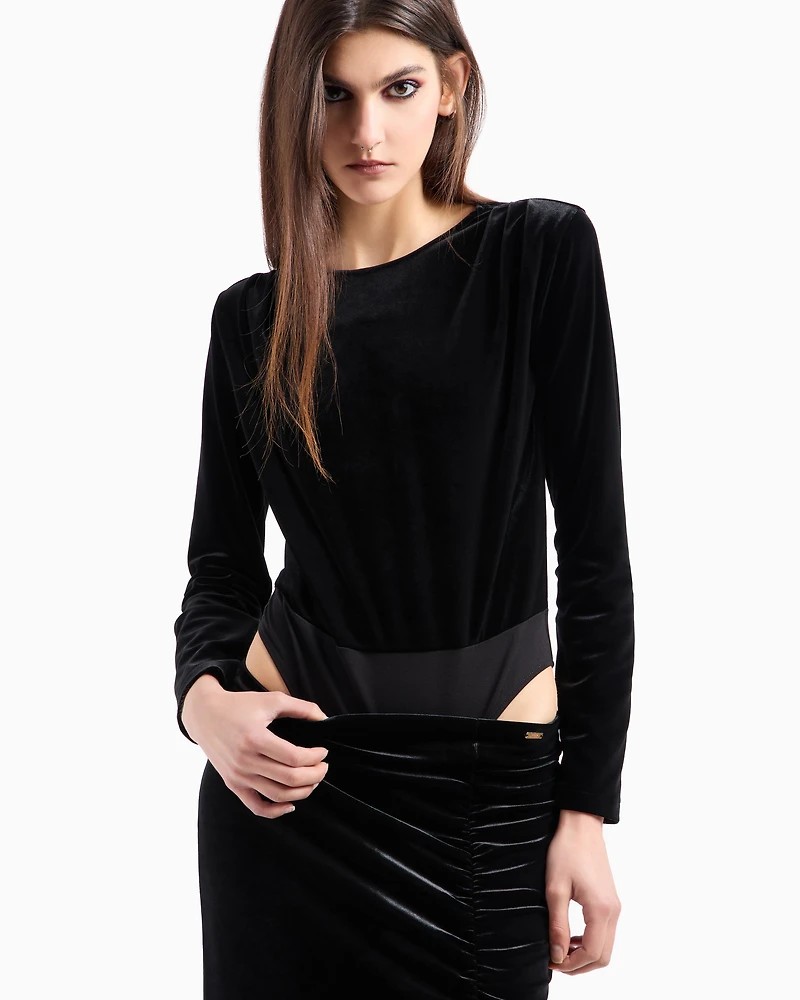 Velvet long sleeve bodysuit