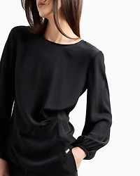 Asymmetrical crepe blouse with pleats