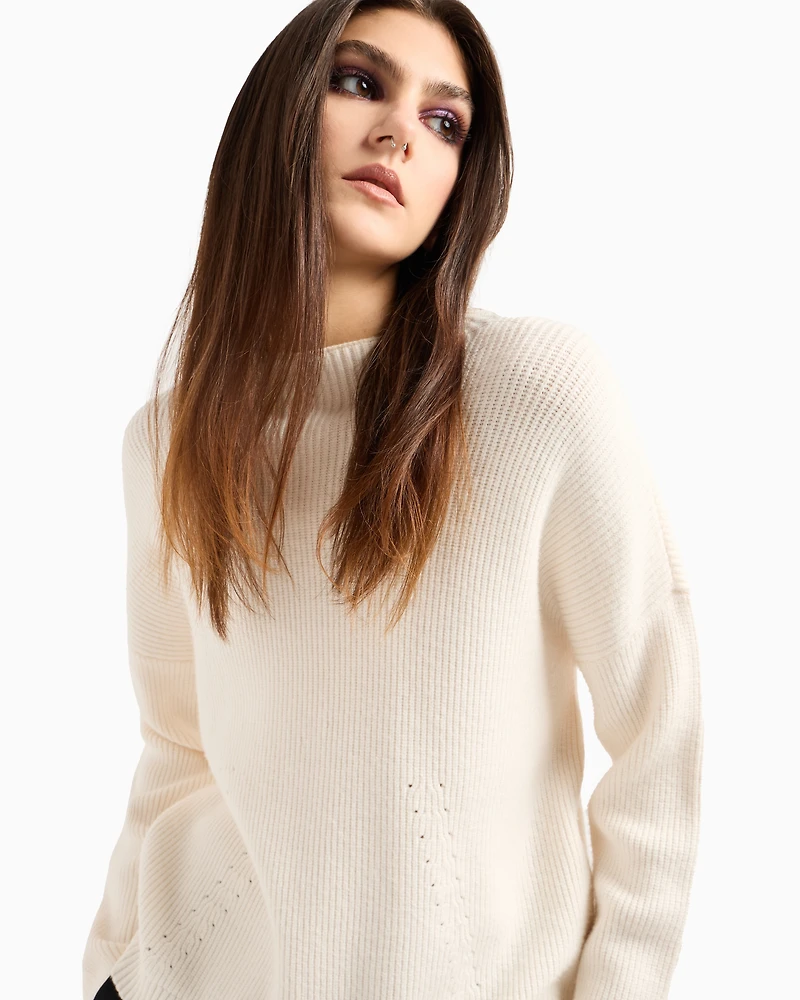 Ribbed sweater with perforated details