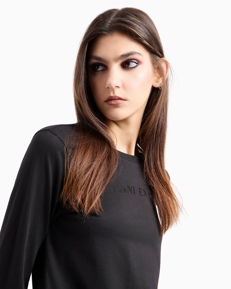 Regular fit long sleeve t-shirt with studded logo