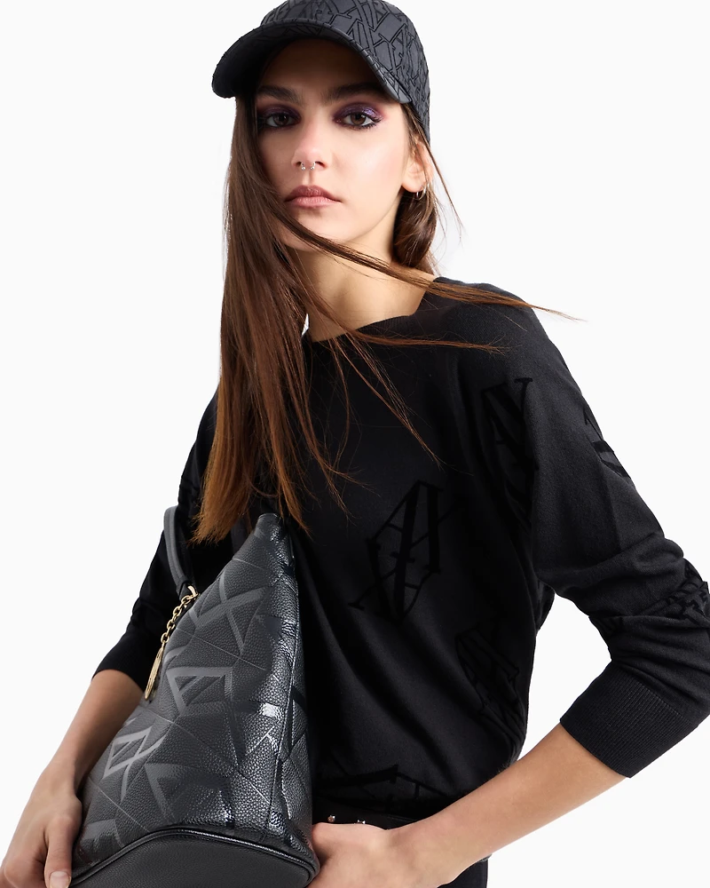 flocked monogram silk and cotton blend sweater