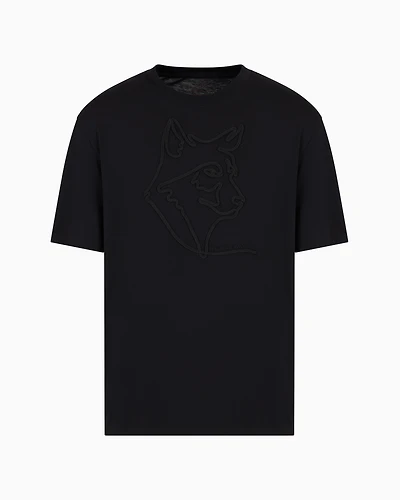 Regular fit T-shirt with tone-on-tone embroidery organic cotton