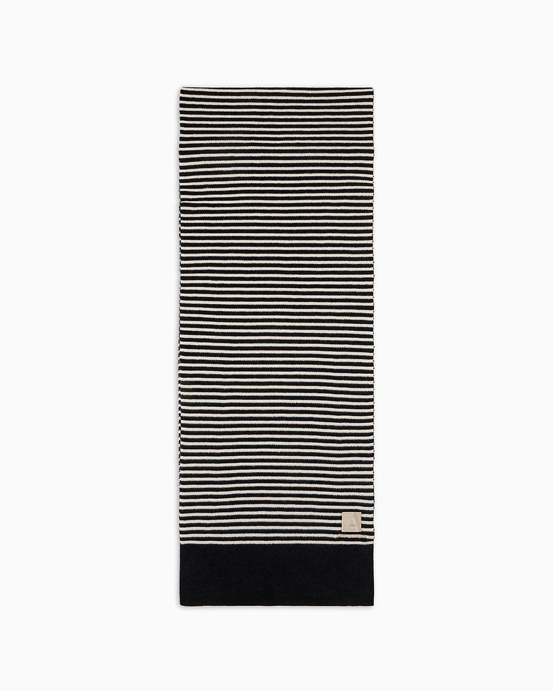 Striped scarf with logo patch