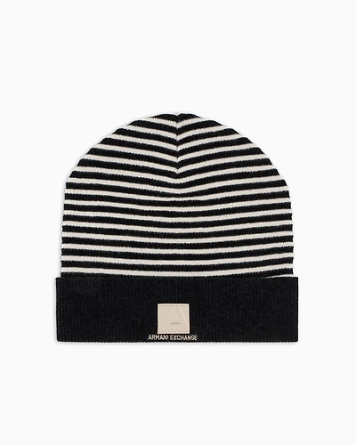 Striped beanie hat with logo