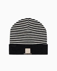 Striped beanie hat with logo