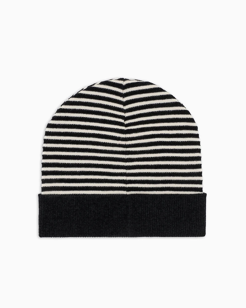 Striped beanie hat with logo
