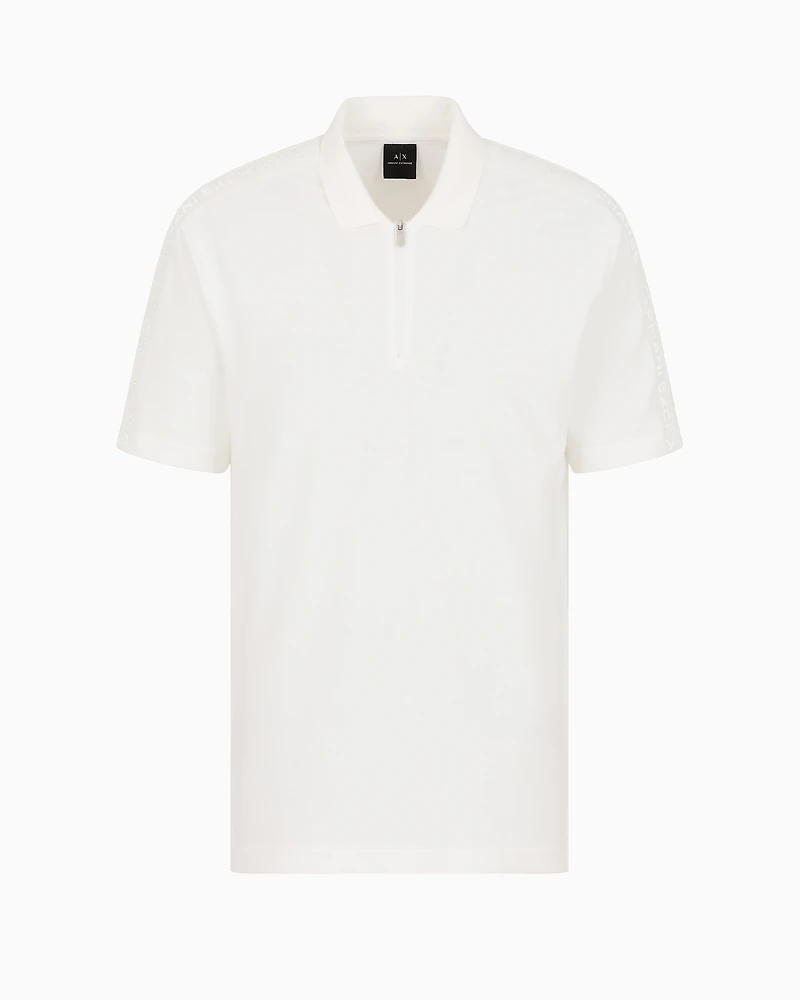 Regular fit cotton zip polo with logo bands