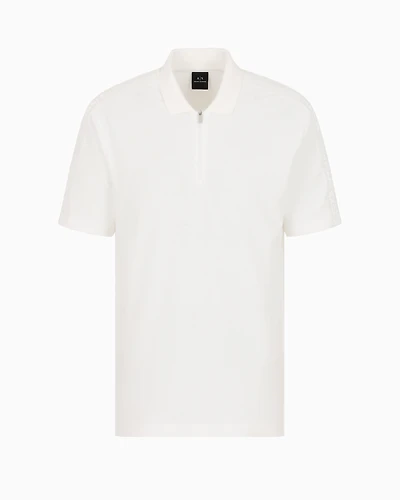Regular fit cotton zip polo with logo bands