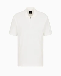 Regular fit cotton zip polo with logo bands