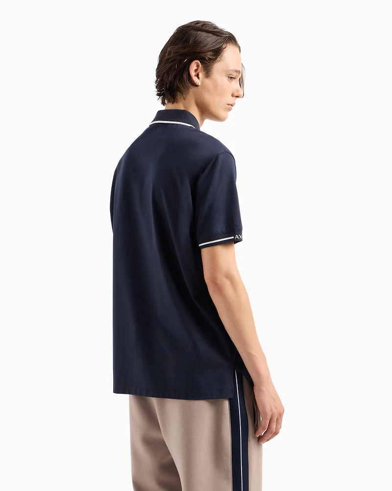 Regular fit polo shirt with zip and contrasting profiles cotton