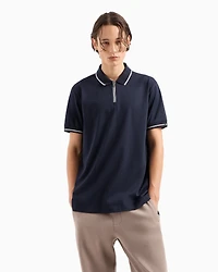 Regular fit polo shirt with zip and contrasting profiles cotton